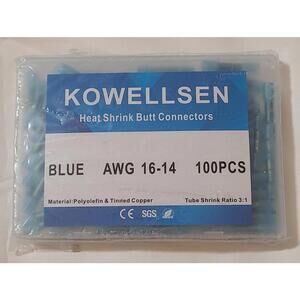 New Kowellsen Heat Shrink Butt Connectors AWG 16-14 (100pc) Blue Tube Ratio 3:1